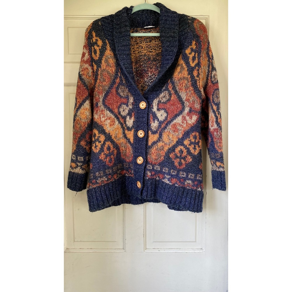 J. Jill Southwestern Wool Blend Shawl Collar Cardigan Sweater